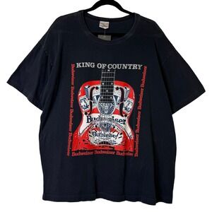 Vintage 90s Budweiser Beer King of Country Beer T-Shirt Brockum Tag Black XL